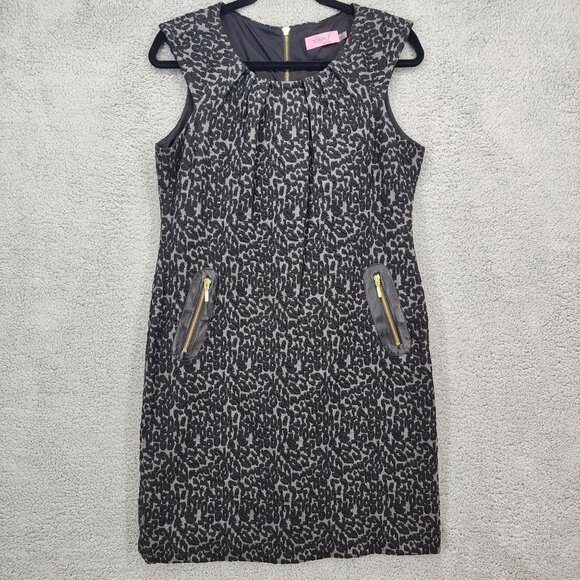 Eliza J New York Women's Size 12P Gray Cheetah Print Cap Sleeve Above Knee Dress - Picture 1 of 13